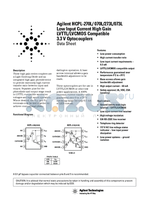 HCPL-270L060 datasheet - Low Input Current High Gain LVTTL/LVCMOS Compatible 3.3 V Optocouplers