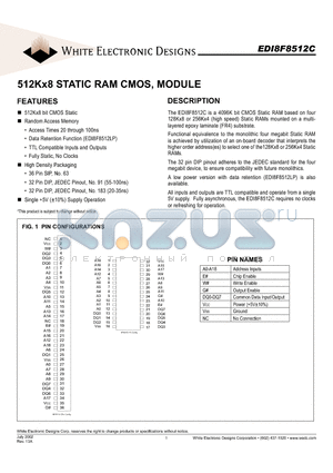 EDI8F8512LP100B6C datasheet - 512Kx8 STATIC RAM CMOS, MODULE