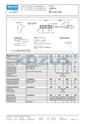 MK12-1C90C-1000W datasheet - MK Reed Sensors