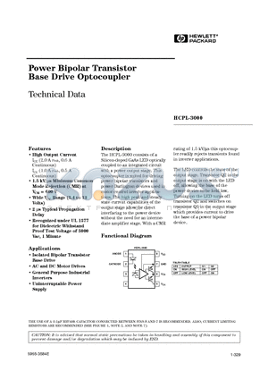 HCPL-3000 datasheet - Power Bipolar Transistor Base Drive Optocoupler