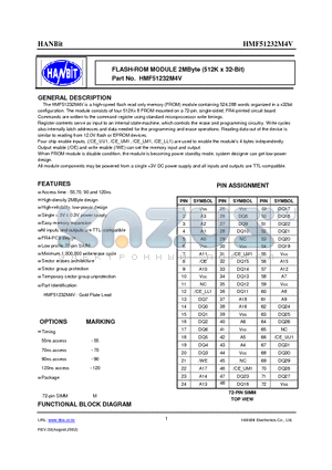 HMF51232M4V datasheet - FLASH-ROM MODULE 2MByte (512K x 32-Bit)