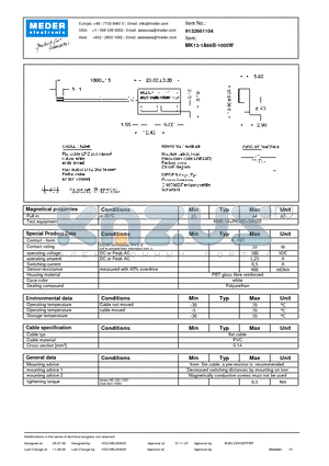 MK13-1A66B-1000W datasheet - MK Reed Sensors