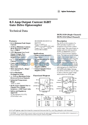 HCPL-315J datasheet - 0.5 Amp Output Current IGBT Gate Drive Optocoupler