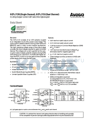 HCPL-315J datasheet - 0.5 Amp Output Current IGBT Gate Drive Optocoupler