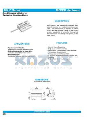 MK13-1A66E-500W datasheet - Reed Sensors with Screw Fastening Mounting Holes