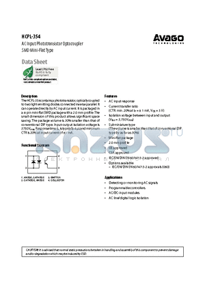 HCPL-354 datasheet - AC Input Phototransistor Optocoupler SMD Mini-Flat Type