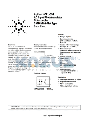 HCPL-354-000E datasheet - AC Input Phototransistor Optocoupler SMD Mini-Flat Type