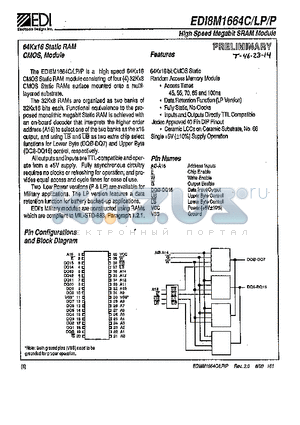 EDI8M1664LP datasheet - HIGH SPEED MEGABIT SRAM MODULE