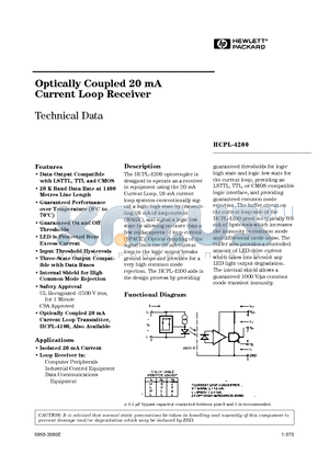 HCPL-4200 datasheet - Optically Coupled 20 mA Current Loop Receiver