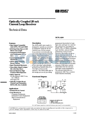 HCPL-4200 datasheet - Optically Coupled 20 mA Current Loop Receiver