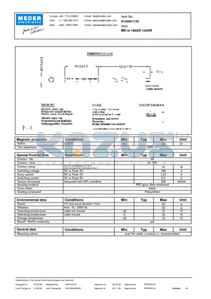 MK14-1A66D-1200W datasheet - MK Reed Sensors