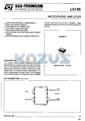 LS188 datasheet - MICROPHONE AMPLIFIER