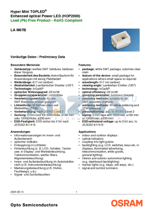 LAM67B datasheet - Enhanced optical Power LED