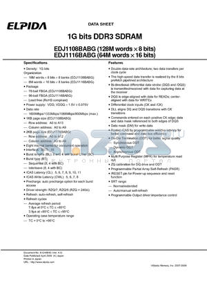 EDJ1108BABG-DJ-E datasheet - 1G bits DDR3 SDRAM