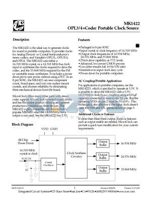 MK1422 datasheet - OPL3/4Codec Portable Clock Source