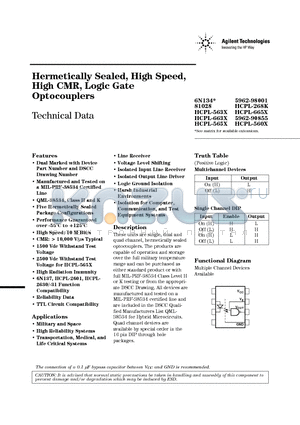 HCPL-560K datasheet - Hermetically Sealed, High Speed, High CMR, Logic Gate Optocouplers