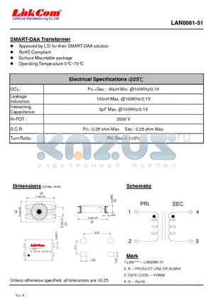 LAN0061-51 datasheet - SMART-DAA Transformer