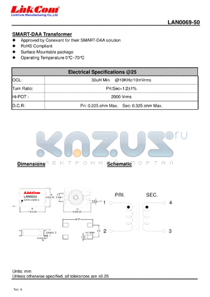 LAN0069-50 datasheet - SMART-DAA Transformer