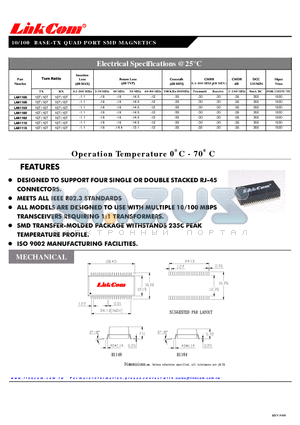 LAN1105 datasheet - 10/100 BASE-TX QUAD PORT SMD MAGNETICS