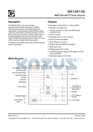 MK1491-06R datasheet - AMD Geode Clock Source