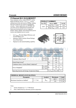 MC6401 datasheet - P-Channel 20-V (D-S) MOSFET High power and current handling capability