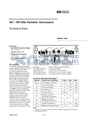 HMMC-1002 datasheet - DC- 50 GHz Variable Attenuator