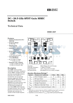HMMC-2027 datasheet - DC-26.5 GHz SPDT GaAs MMIC Switch