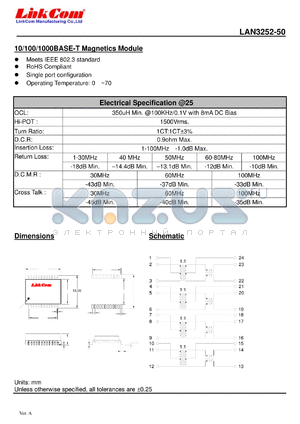 LAN3252-50 datasheet - 10/100/1000BASE-T Magnetics Module