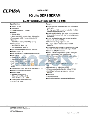 EDJ1108BDBG-GL-F datasheet - 1G bits DDR3 SDRAM