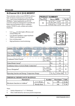 MC6800 datasheet - N-Channel 30-V (D-S) MOSFET High performance trench technology