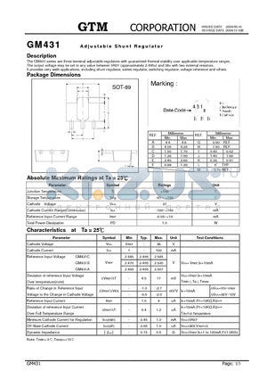 GM431 datasheet - ADJUSTABLE SHUNT REGULATOR