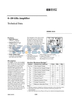 HMMC-5618 datasheet - 6-20 GHz Amplifier