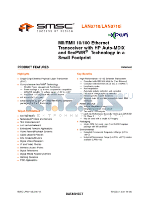 LAN8710 datasheet - MII/RMII 10/100 Ethernet Transceiver with HP Auto-MDIX and flexPWR Technology in a Small Footprint