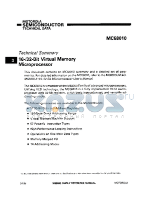 MC68010 datasheet - 16-/32-Bit Virtual Memory Microprocessor