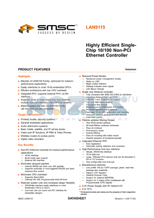 LAN9115_05 datasheet - Highly Efficient Single- Chip 10/100 Non-PCI Ethernet Controller