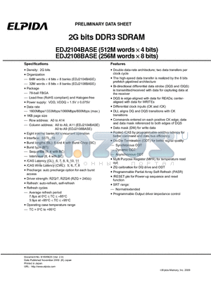 EDJ2104BASE-DJ-F datasheet - 2G bits DDR3 SDRAM