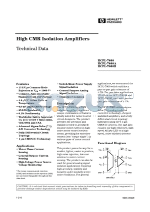 HCPL-7800 datasheet - High CMR Isolation Amplifiers