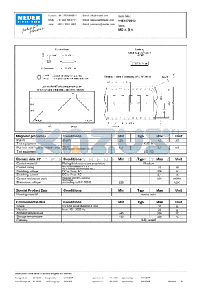 MK16-C-1 datasheet - Reed Sensors for SMD Mounting