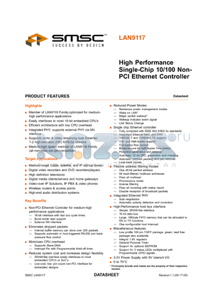 LAN9117 datasheet - HIGH PERFORMANCE SINGLE-CHIP 10/100 NON-PCI ETHERNET CONTROLLER