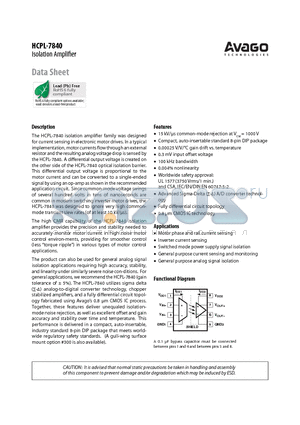 HCPL-7840-500E datasheet - Isolation Amplifi er