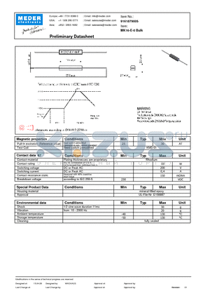 MK16-E-0 datasheet - MK Reed Sensors