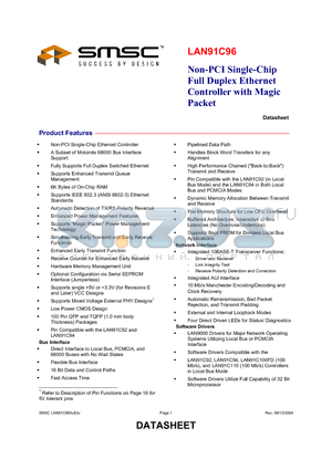 LAN91C96 datasheet - Non-PCI Single-Chip Full Duplex Ethernet Controller with Magic Packet