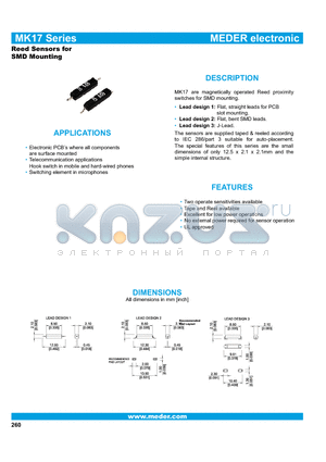 MK17-B-2 datasheet - Reed Sensors for SMD Mounting