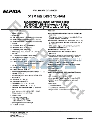 EDJ5304BASE-8C-E datasheet - 512M bits DDR3 SDRAM