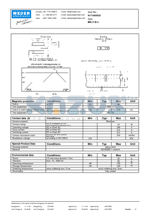 MK17-B-3 datasheet - MK Reed Sensors