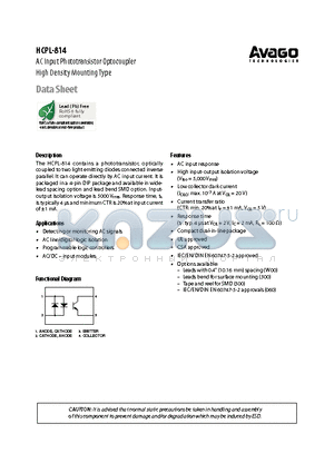 HCPL-814 datasheet - AC Input Phototransistor Optocoupler High Density Mounting Type