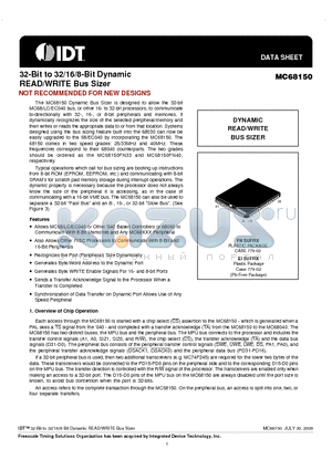 MC68150 datasheet - 32-Bit to 32/16/8-Bit Dynamic READ/WRITE Bus Sizer