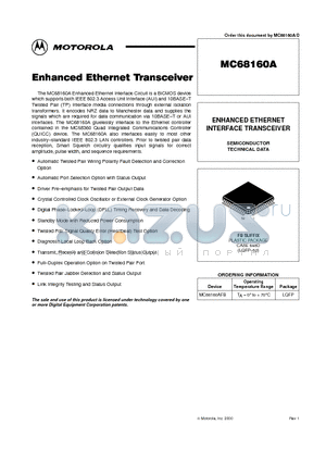 MC68160A datasheet - ENHANCED ETHERNET INTERFACE TRANSCEIVER