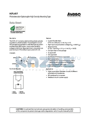 HCPL-817 datasheet - Phototransistor Optocoupler High Density Mounting Type