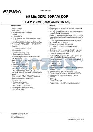 EDJ8232B5MB-DJ-F datasheet - 8G bits DDR3 SDRAM, DDP